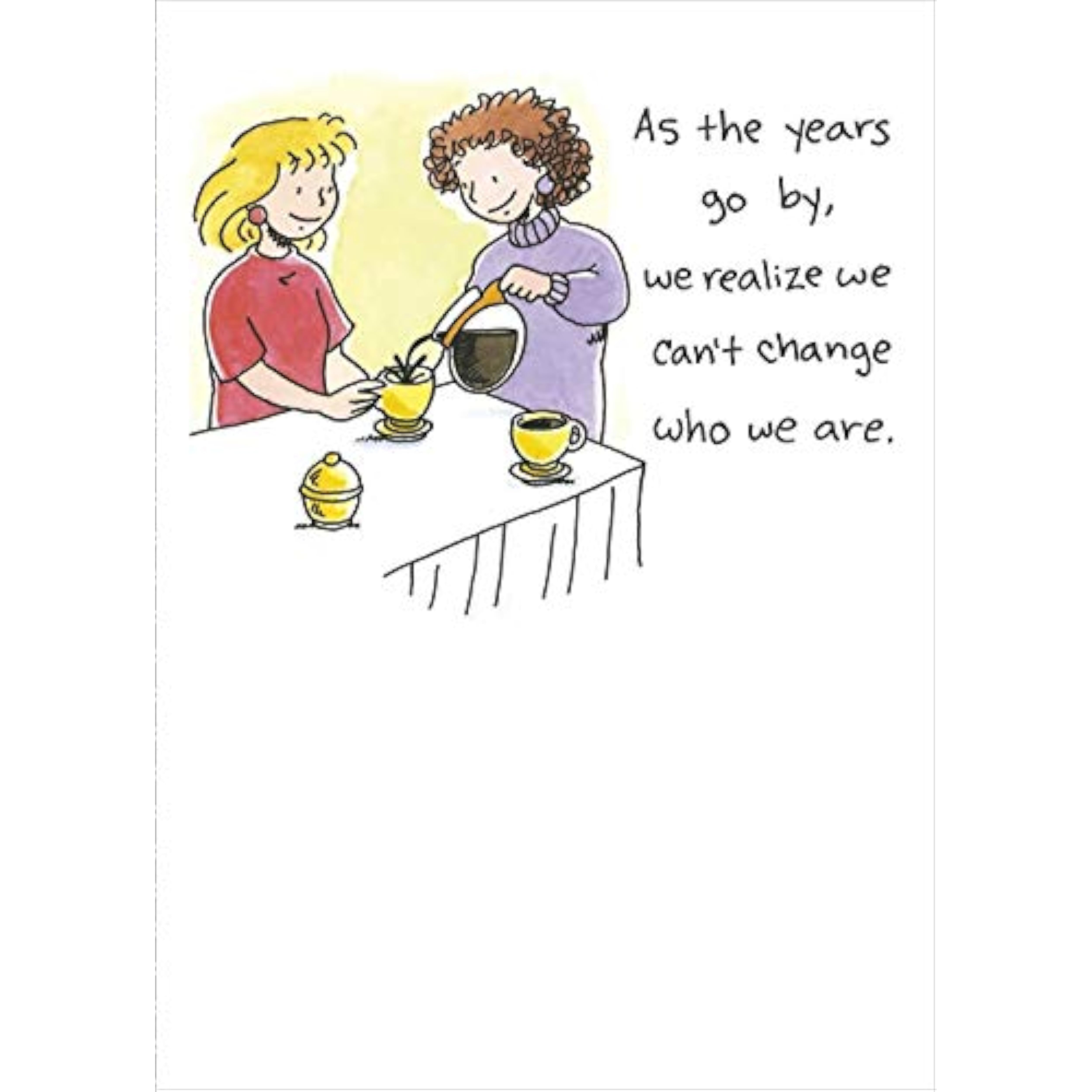 Humorous greeting card titled "As The Years Go By" featuring bottlecap design from UKG, with colorful and playful artwork.