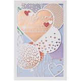 Laser cut birthday greeting card for boyfriend with hearts and balloons, UKG brand, featuring intricate heart and balloon designs.
