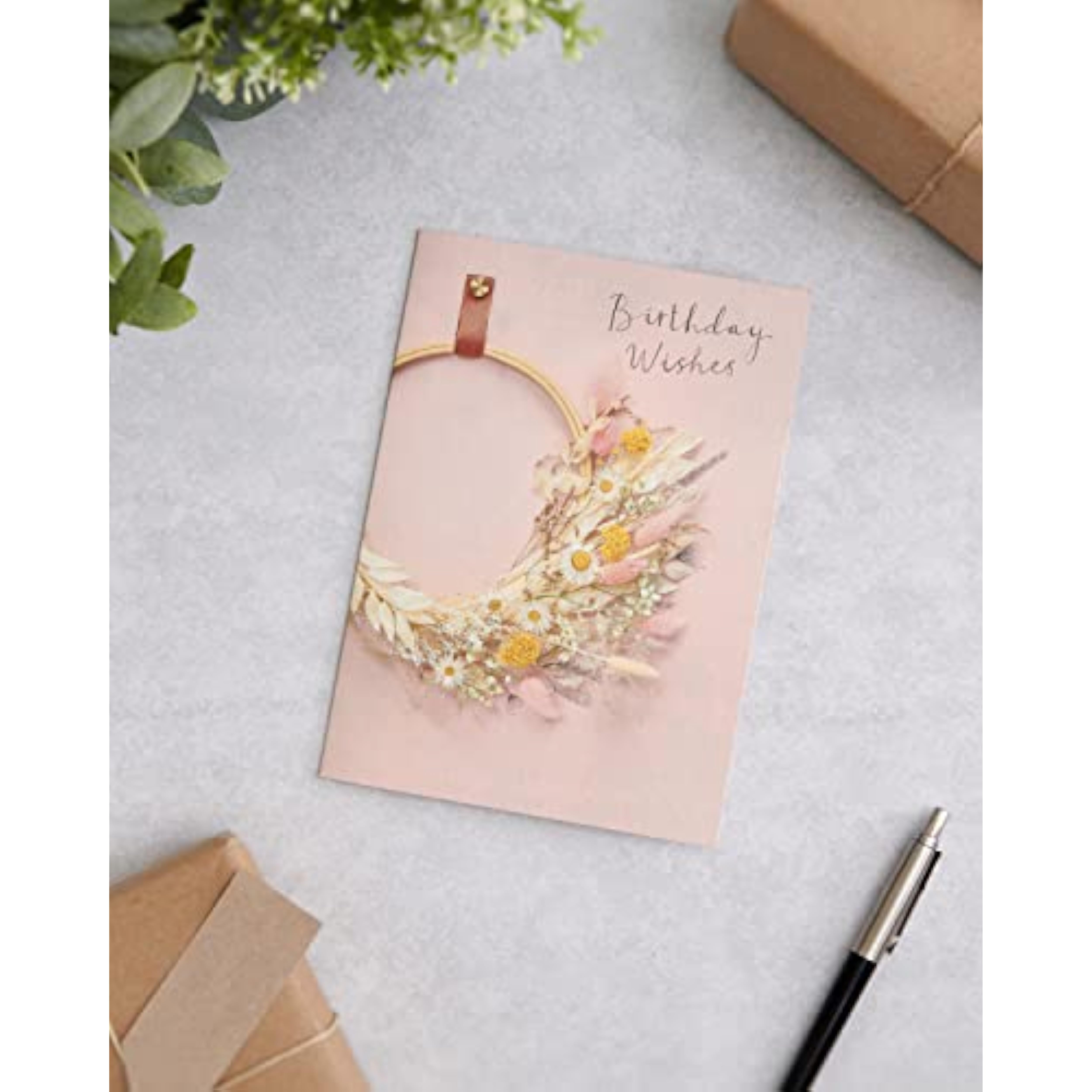 Elegant floral hoop birthday greeting card for her by UKG, featuring a delicate and stylish design.