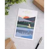 Birthday greeting card for him featuring a cyclist and sunset design with gold foil accents, by UKG.