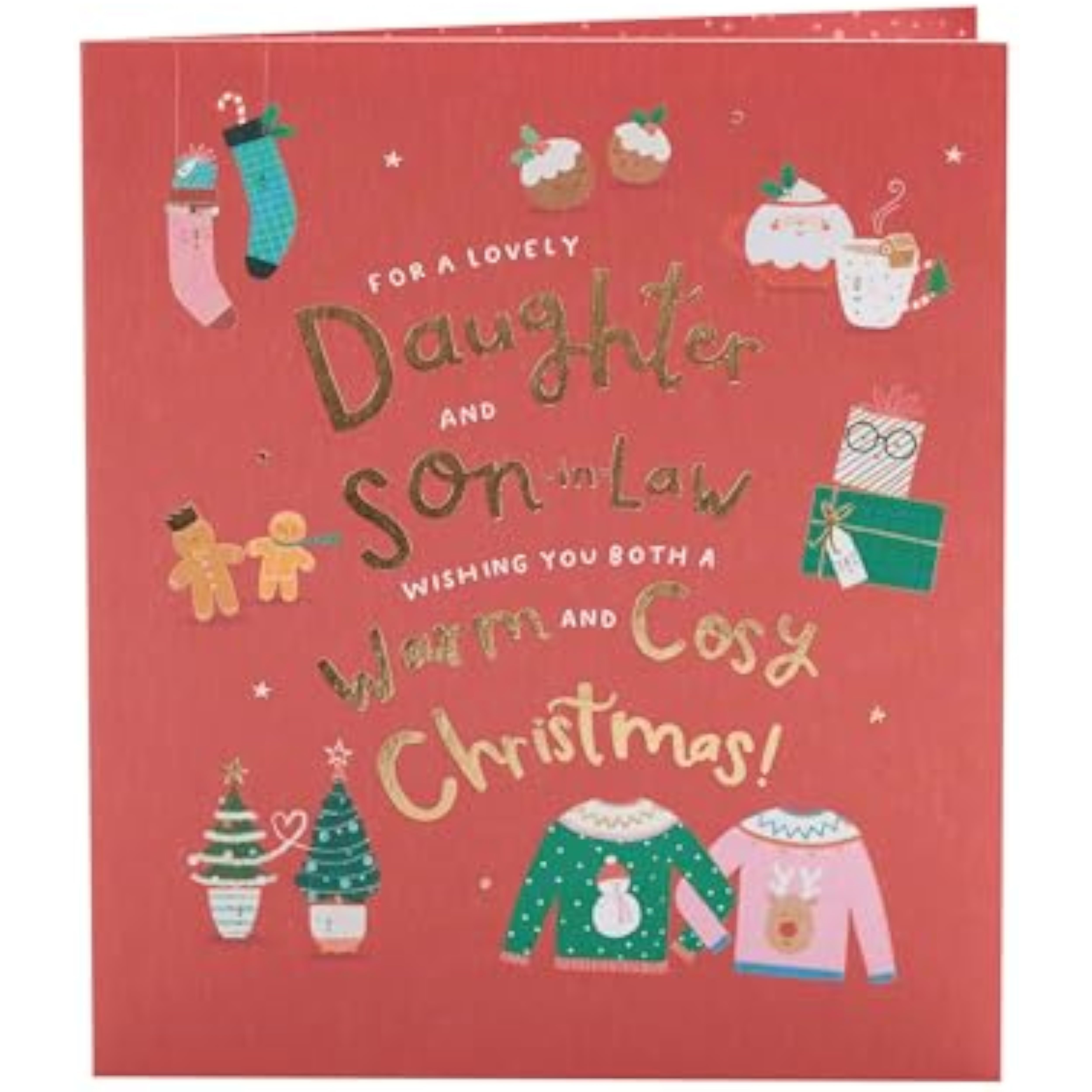 Christmas greeting card for daughter and son-in-law by UKG featuring a sweet, cozy foil design on the front.