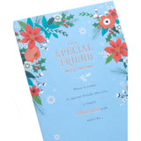 UKG floral Christmas greeting card for friend with elegant copper foil accents, featuring festive floral design.