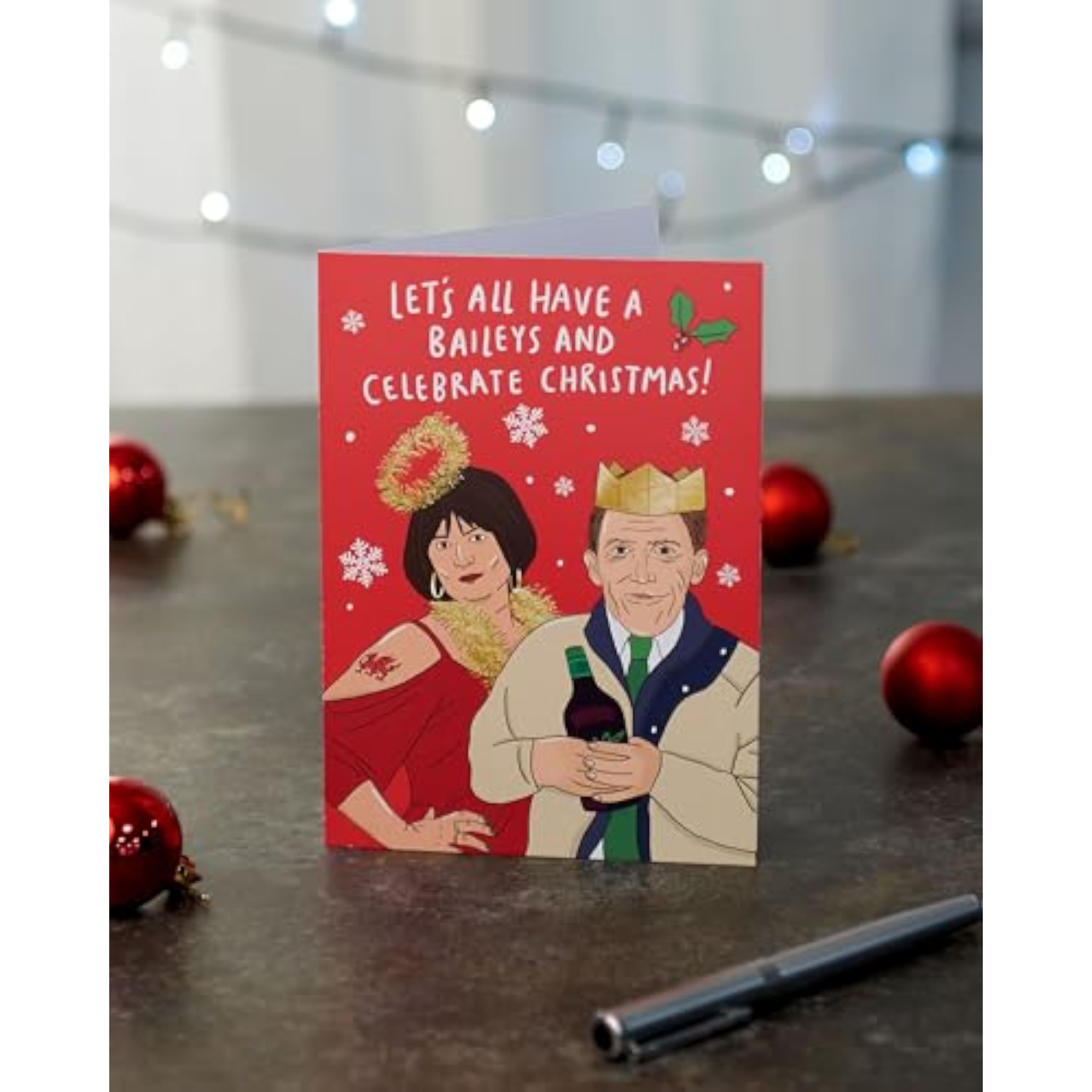 Christmas greeting card featuring Nessa and Bryn design, suitable for him, her, or friends, by UKG.