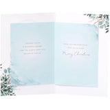 UKG Christmas greeting card for mother featuring a floral wreath design with elegant gold foil accents.