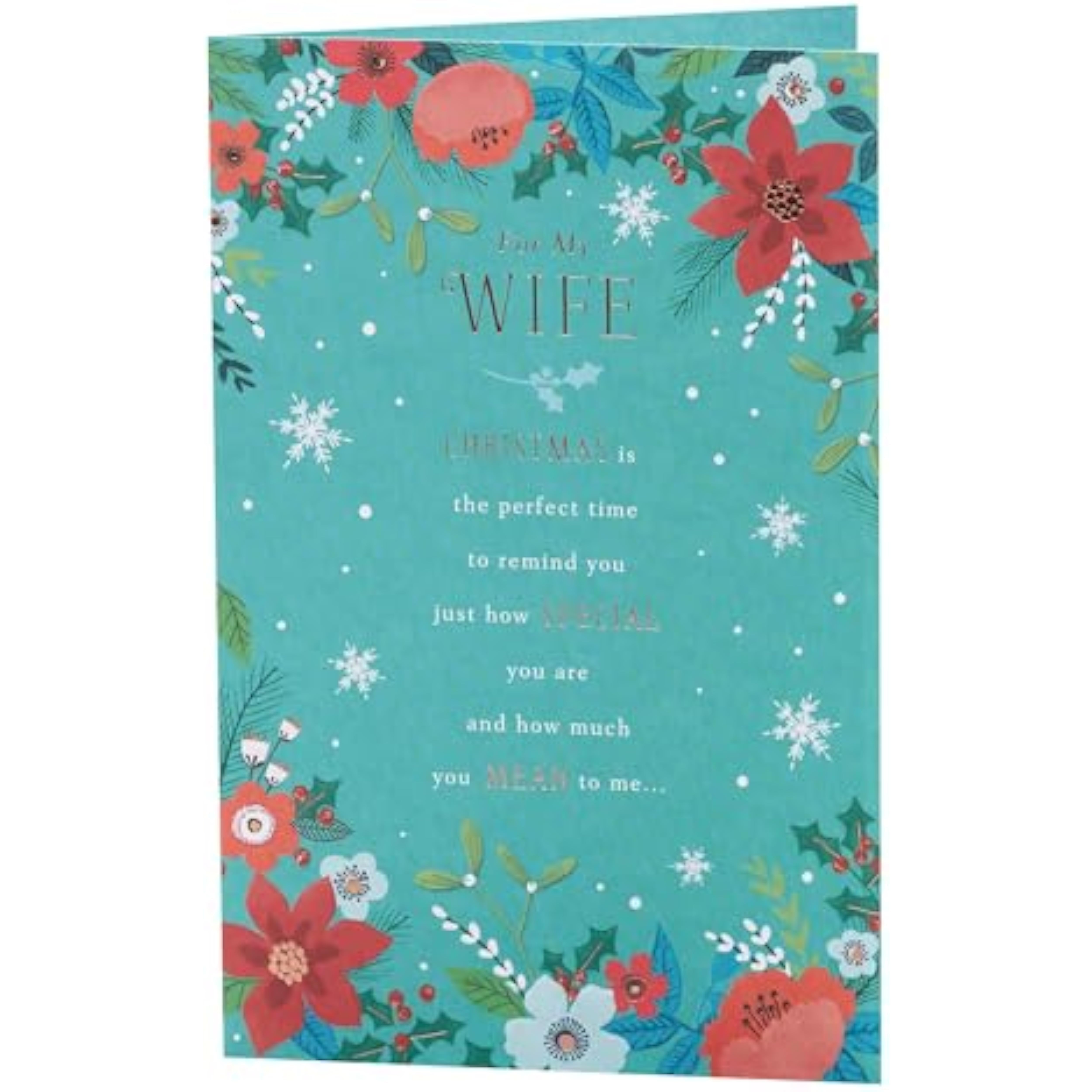 Elegant UKG Christmas greeting card for wife featuring a heartfelt foil heart design and festive holiday imagery.