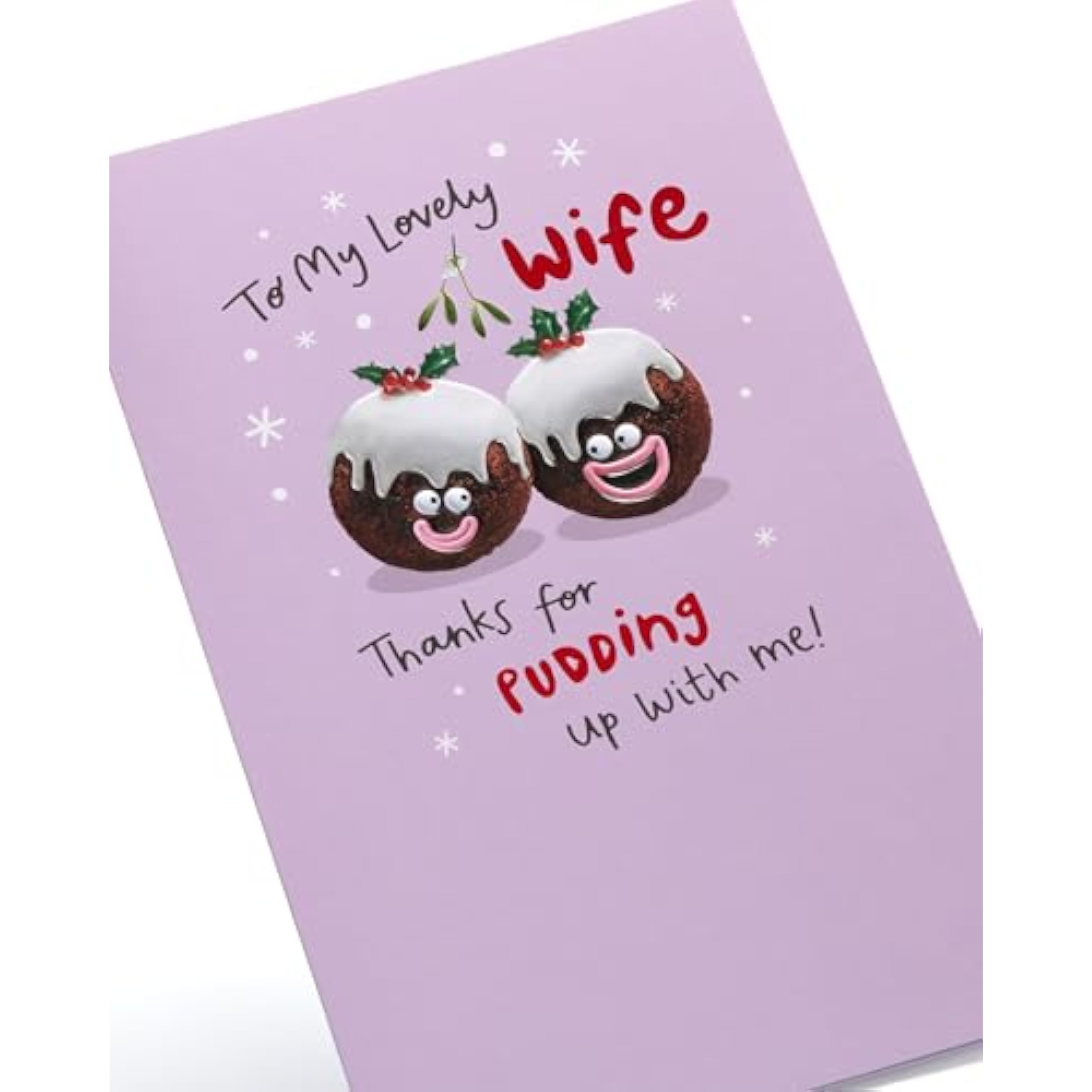 UKG Christmas greeting card for wife featuring fun pudding with witty design, perfect for holiday wishes and festive cheer.