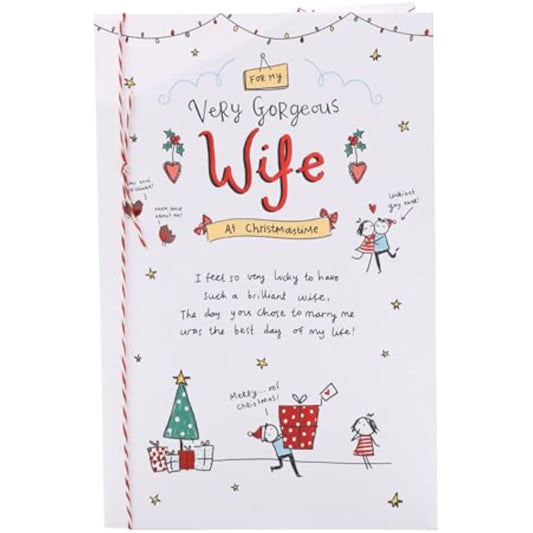 UKG Christmas greeting card for wife featuring sketch design, rhyming verse, and red foil accents.
