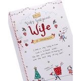 Christmas greeting card for wife with sketch design, rhyming verse, and red foil accents, by UKG.