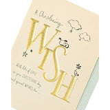 Cute UKG christening greeting card with gold accents and warm wishes, featuring delicate design and soft pastel colors.