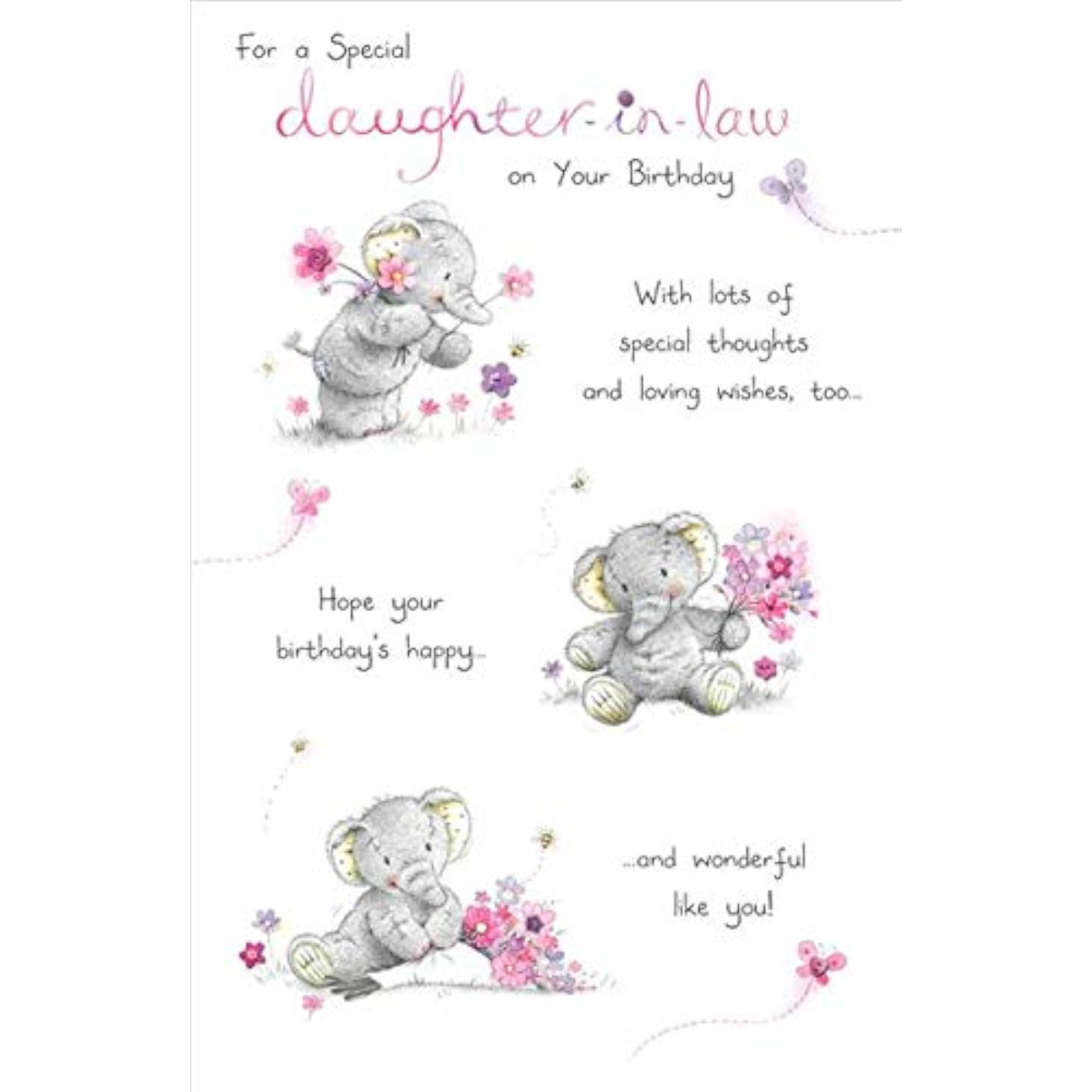 UKG daughter-in-law birthday greeting card featuring an illustration of an adorable elephant design.