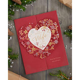 Elegant floral love heart Christmas greeting card for wife by UKG, featuring heartfelt design and festive holiday imagery.