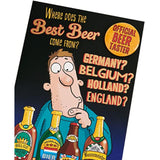 Funny birthday greeting card for him featuring beer illustrations, with an envelope, by UKG.