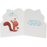 Playful squirrel birthday greeting card for him, her, and friends by UKG, featuring colorful, humorous squirrel design.