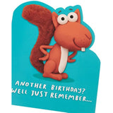 Funny squirrel greeting card by UKG featuring a playful design, perfect for birthdays for him, her, or friends.
