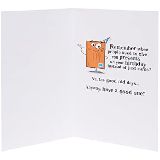 Funny nostalgic birthday greeting card for him with envelope, featuring humorous retro design by UKG.