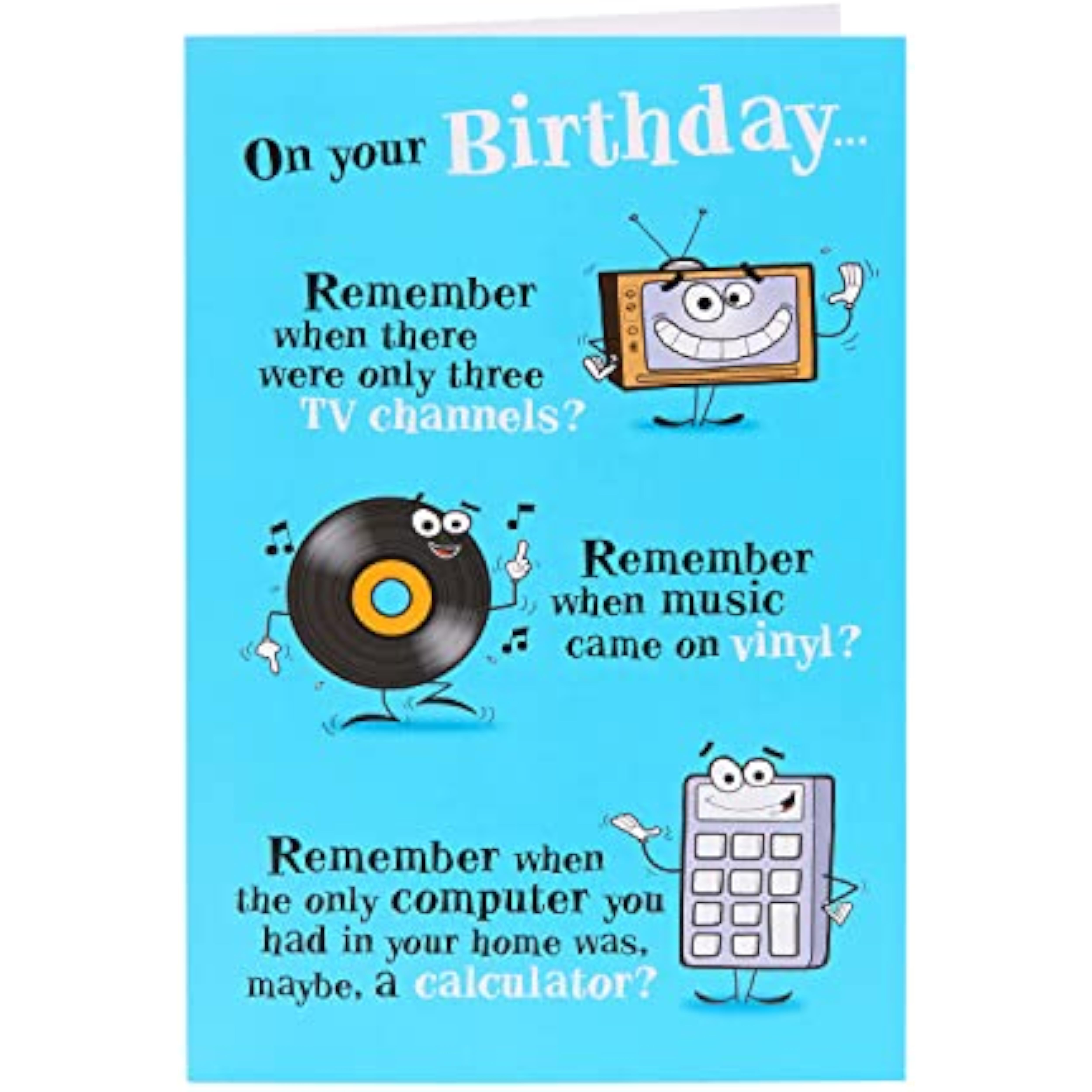 Funny nostalgic birthday greeting card for him from UKG with an envelope, featuring humorous retro-themed artwork.