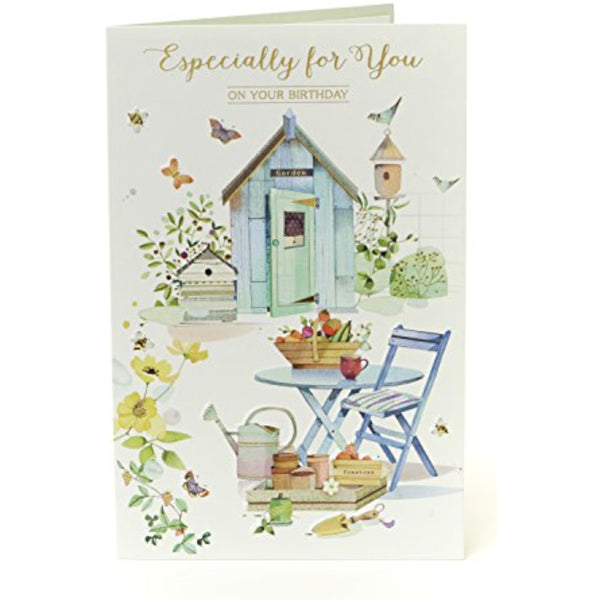 Garden-themed greeting card for gardening lovers, featuring colorful floral and plant illustrations, by UKG.