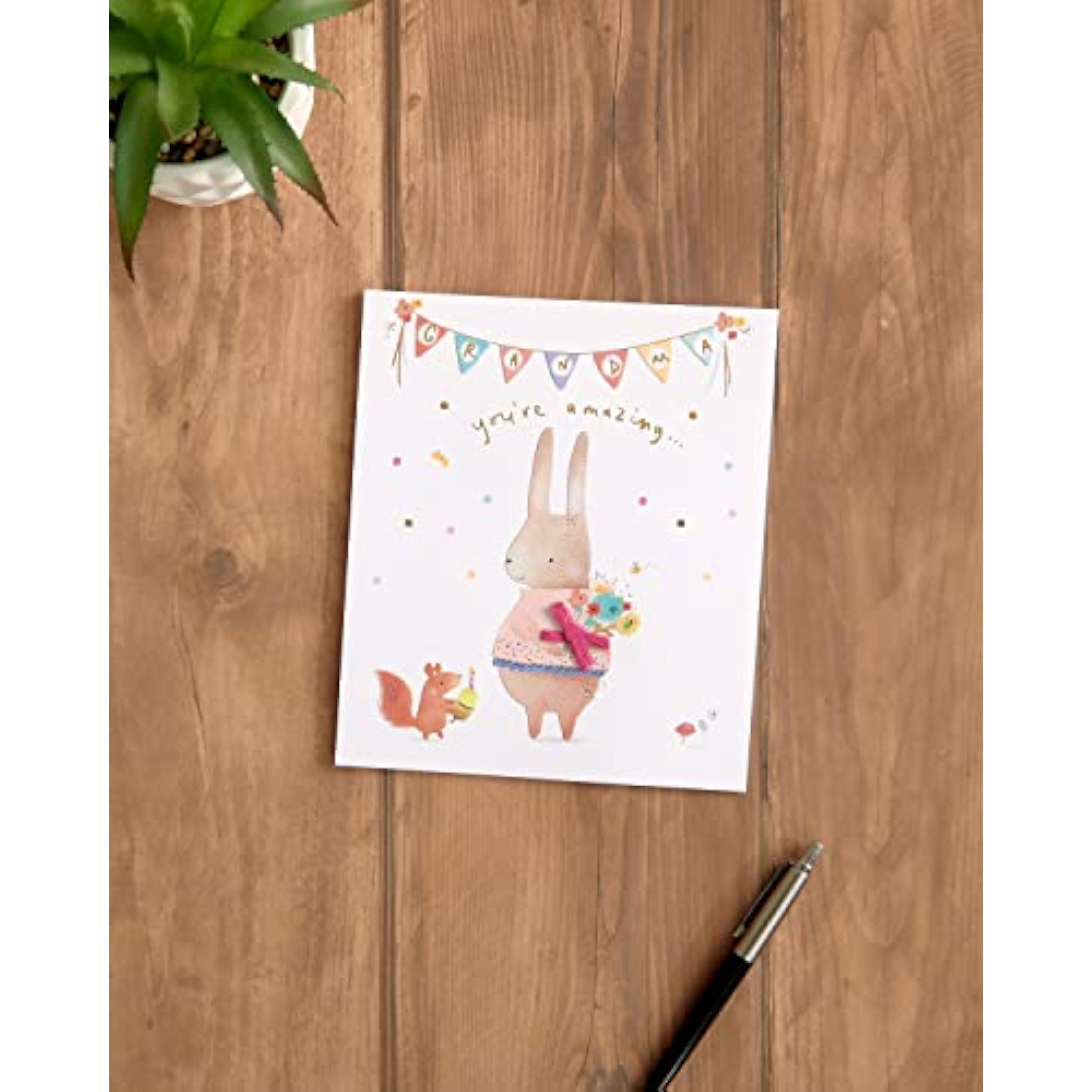 Cute rabbit birthday greeting card with gold foil accents, featuring a charming design for grandmothers from UKG.