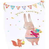 Cute rabbit design greeting card for grandma's birthday with gold foil accents, from UKG.