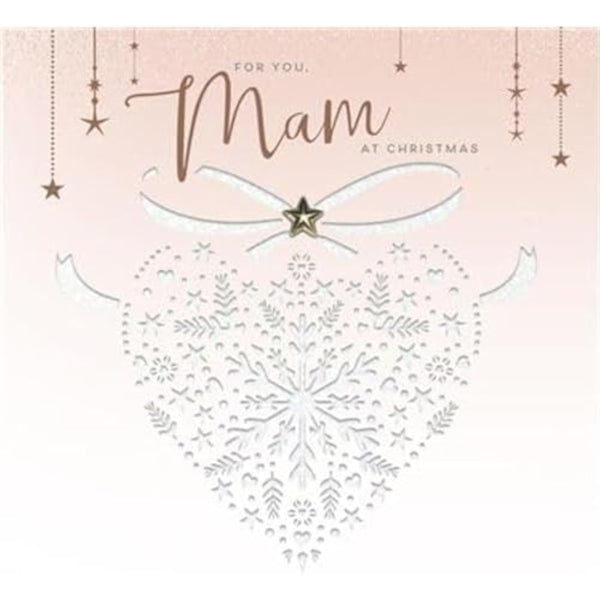 Luxury UKG Christmas greeting card for Mom featuring a patterned heart with foil accents and embellishments.