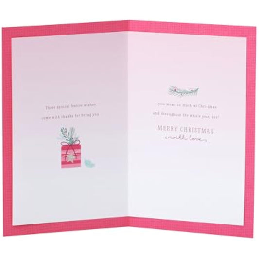Pink Christmas greeting card for daughter featuring stockings and holiday design, by UKG, with warm holiday wishes.