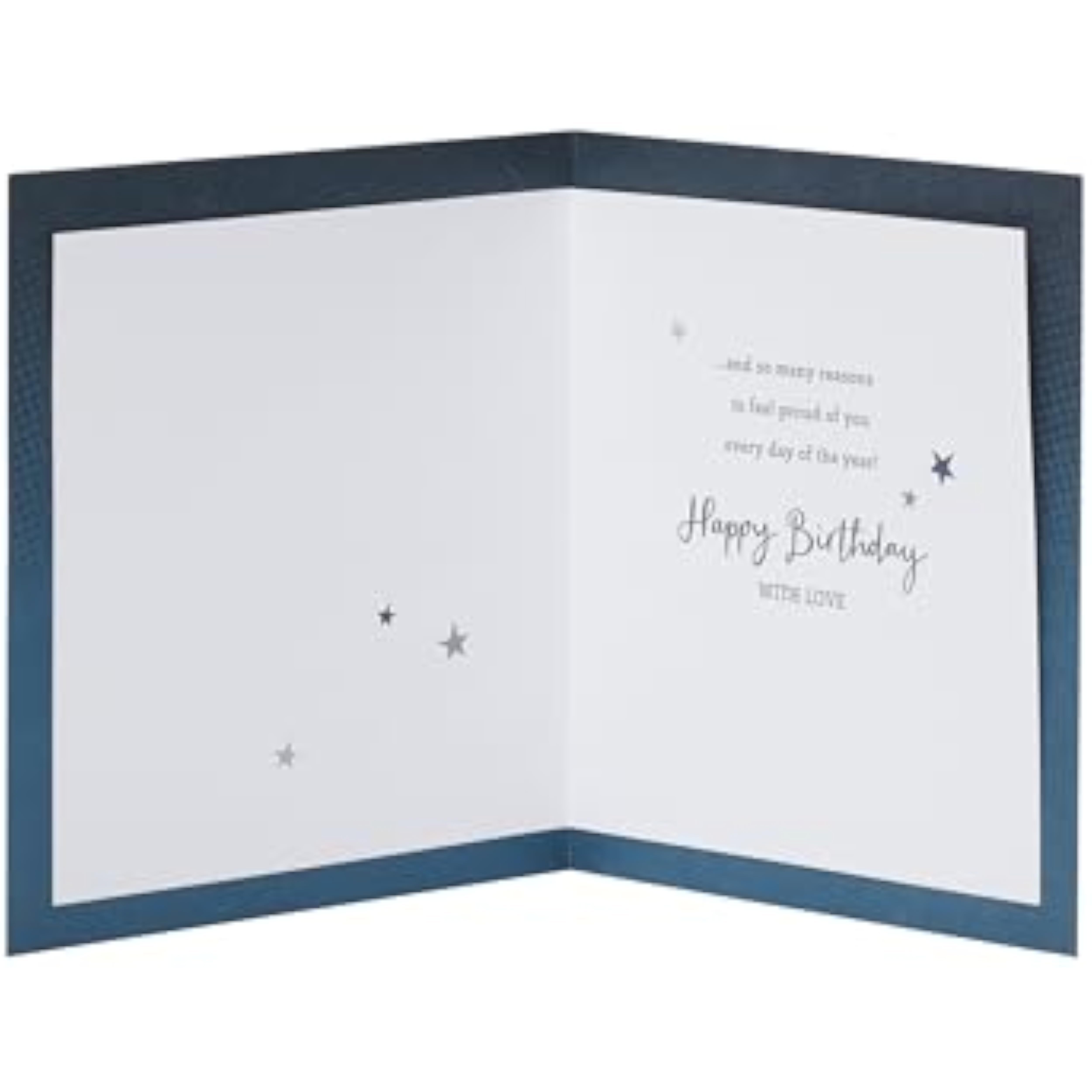 Gold and blue Son birthday greeting card with proud design, featuring UKG branding and festive, celebratory artwork.