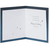 Gold and blue Son birthday greeting card with proud design, featuring UKG branding and festive, celebratory artwork.