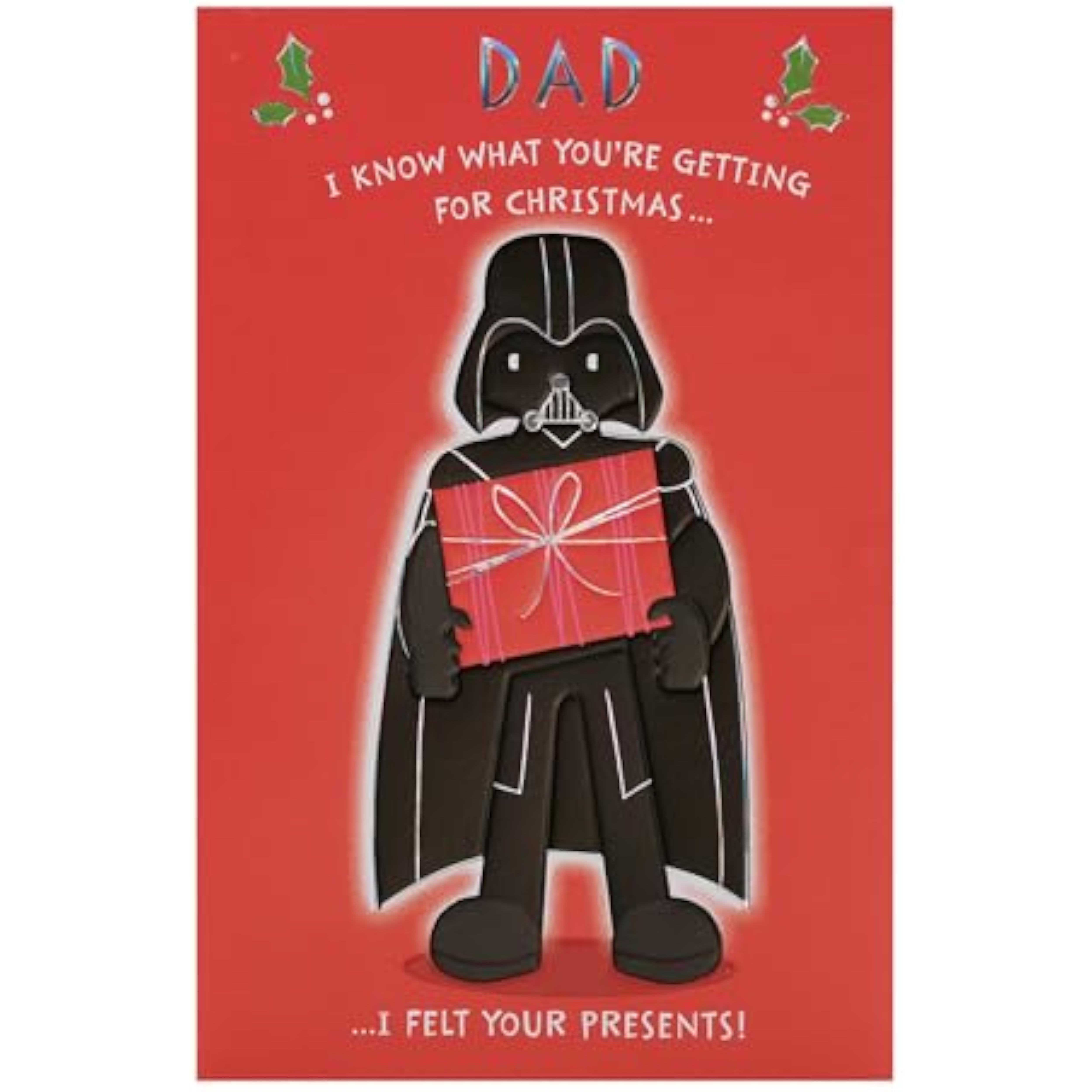 Star Wars Christmas greeting card for dad featuring Darth Vader design, UKG brand, with festive holiday illustration.