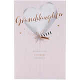 UKG birthday greeting card for granddaughter featuring a silver balloon design with colorful birthday illustrations.
