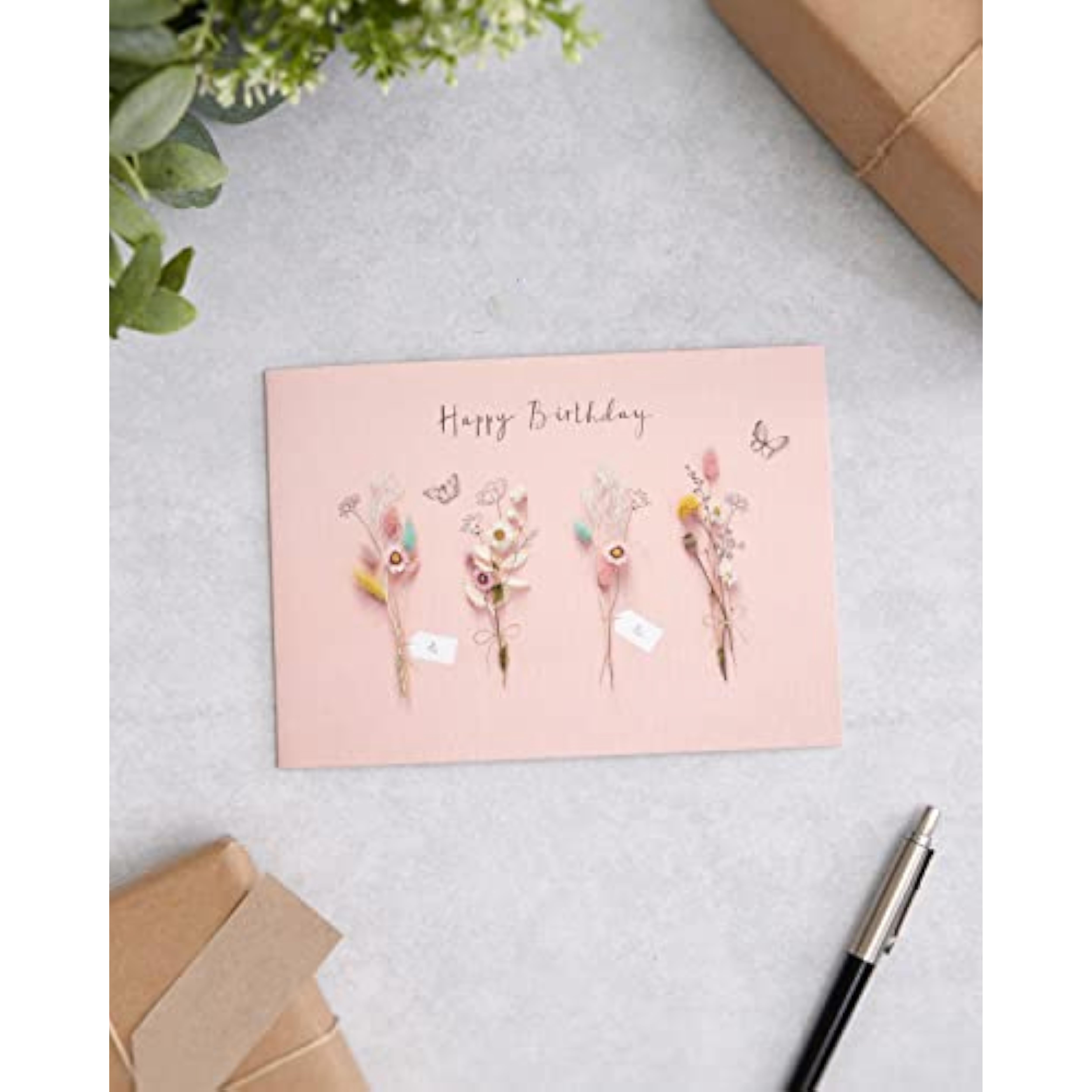 UKG greeting card for her with dried flower design, includes envelope, perfect for birthday wishes for a female friend.