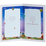Colorful hot air balloon design UKG anniversary greeting card for husband with envelope, featuring vibrant, cheerful imagery.