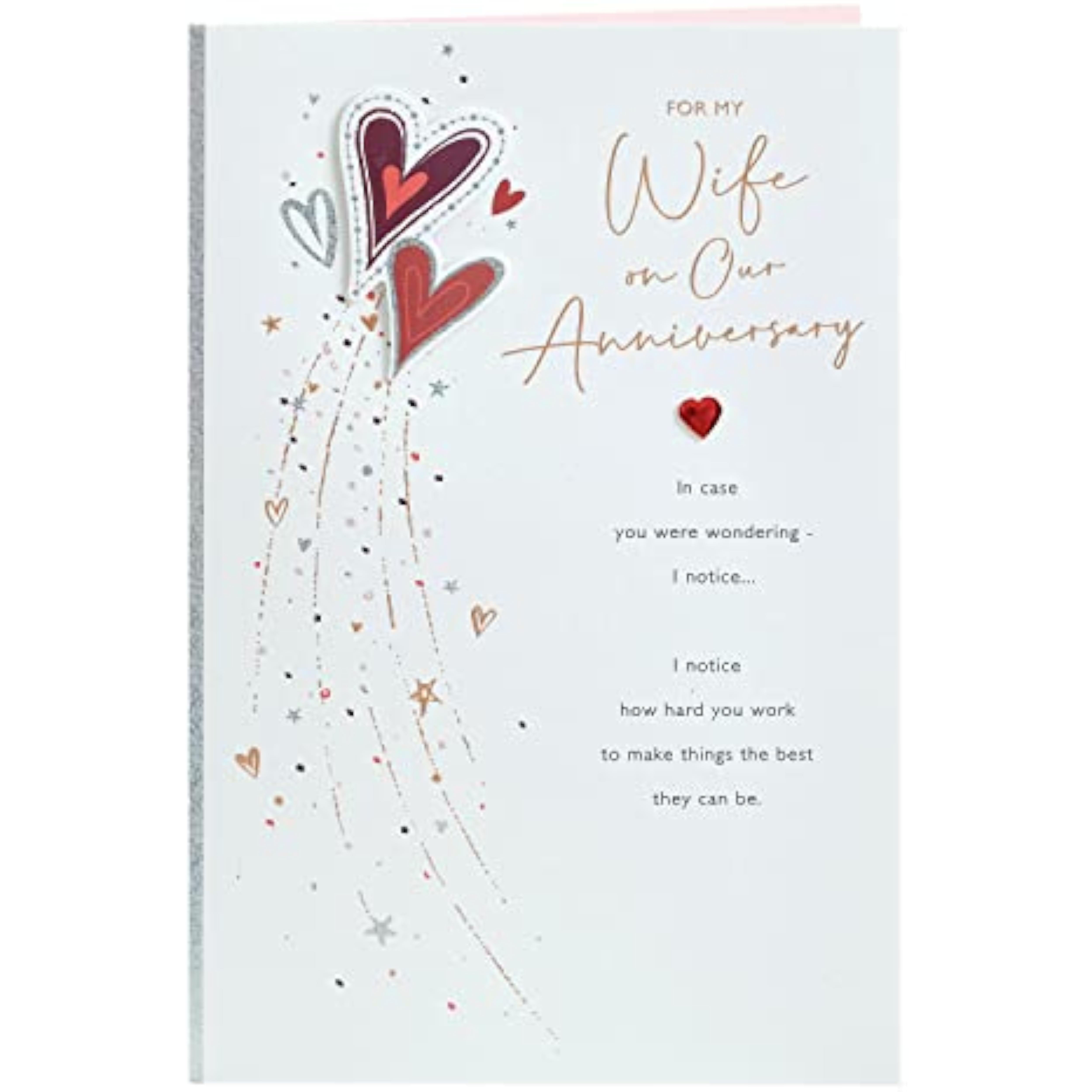 UKG wife anniversary greeting card with red hearts design and matching envelope, perfect for celebrating love and special occasions