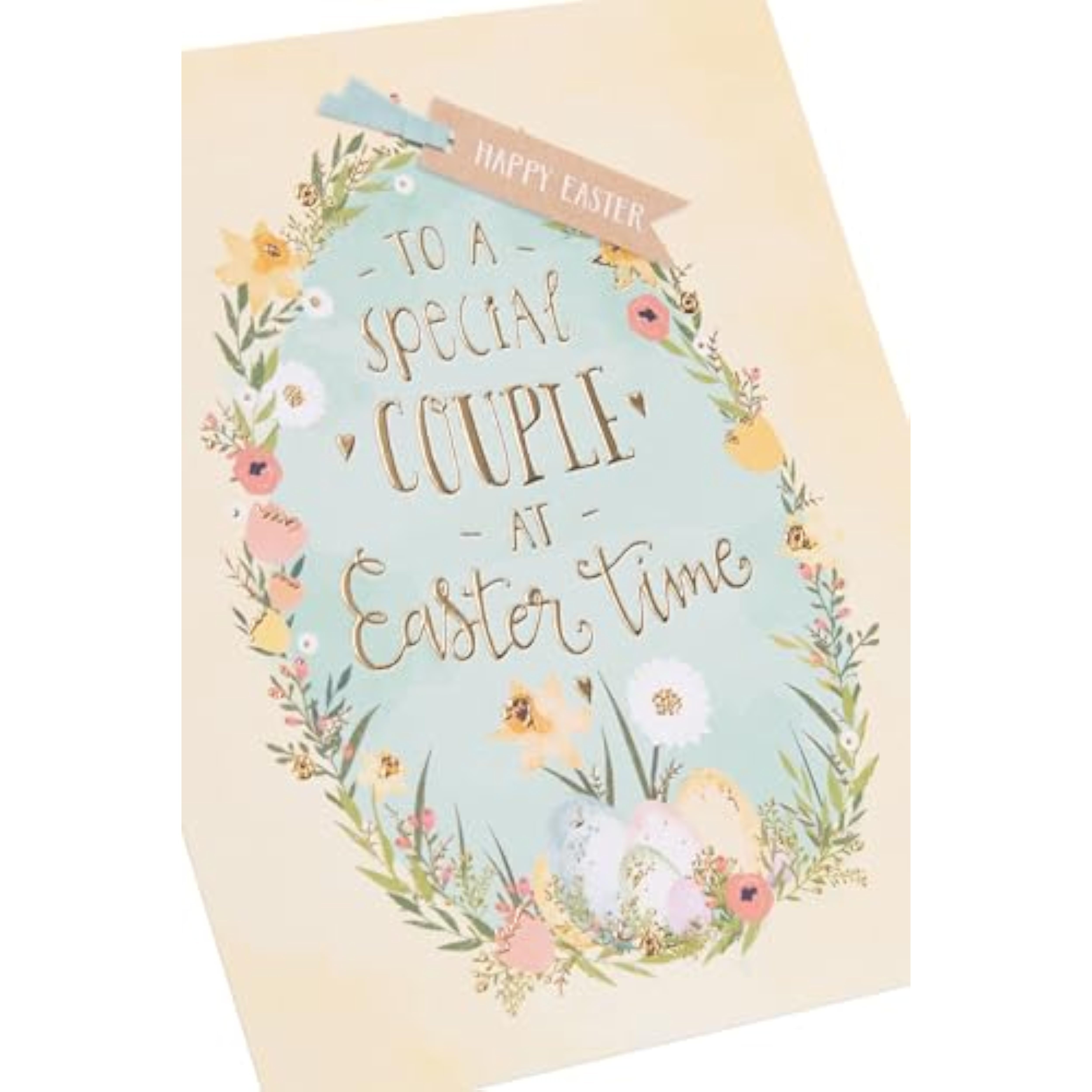 Easter greeting card for a special couple featuring floral eggs design, by UKG, with colorful floral and egg illustrations.