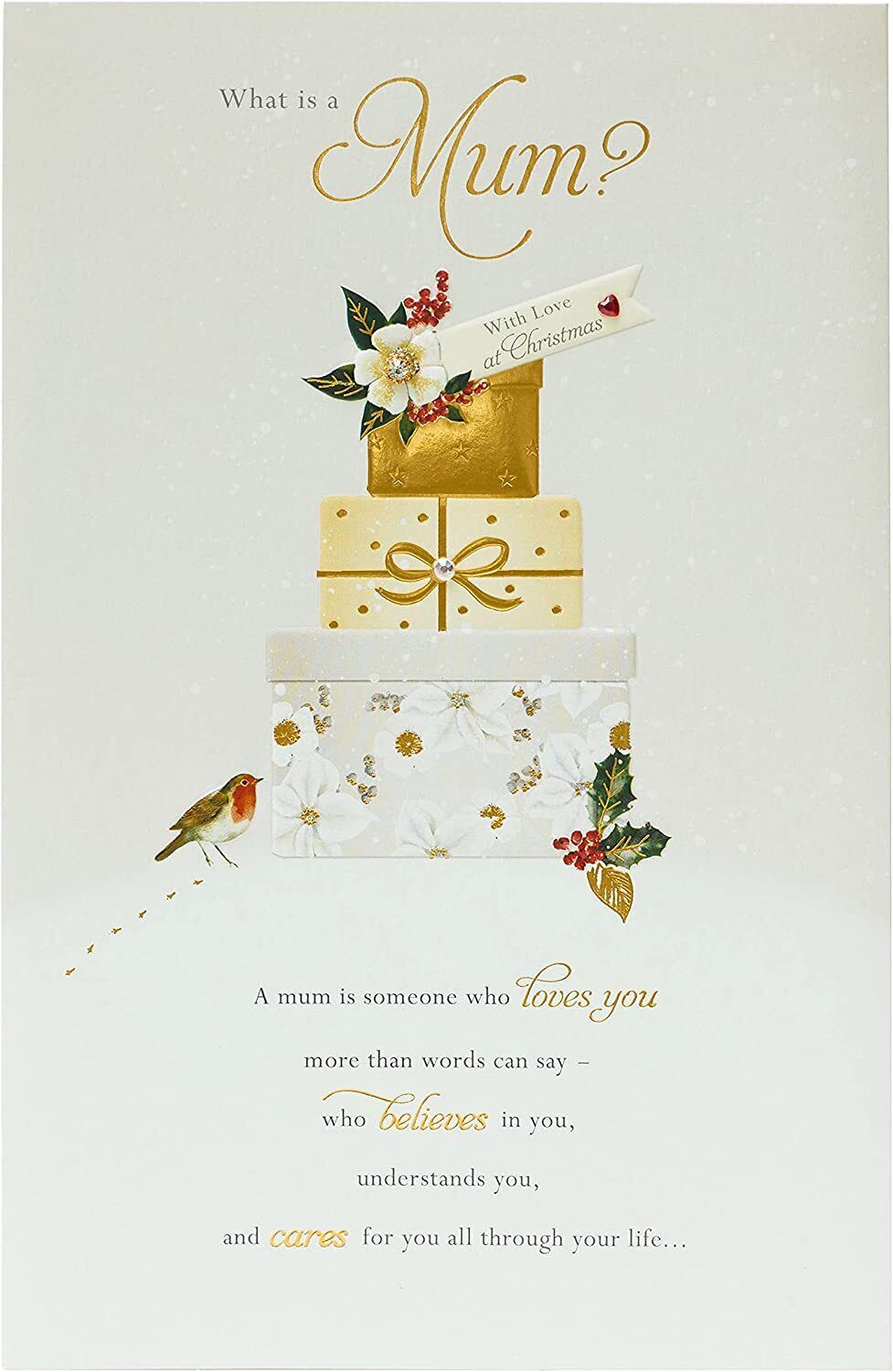 For Mum Heartfelt Message and Sparkling Gifts Design Christmas Card