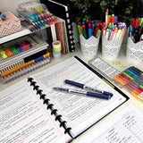 Set of three uni-ball EYE UB-150 blue rollerball pens with 0.5mm micro tip, featuring sleek design and blue ink.