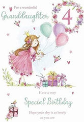 Jelly Beans Wonderful Granddaughter Age 4 Birthday - Large Luxury 4th Birthday Card - Girl and Balloons (206228) From Paper Rose
