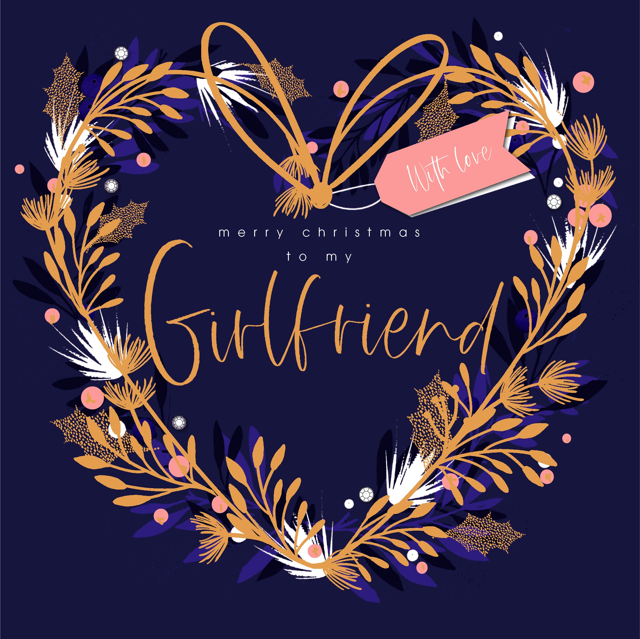 Midnight Lustre Girlfriend Wreath-Girlfriend Christmas Card