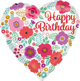 Happy Birthday Heart Floral Print Foil Balloon