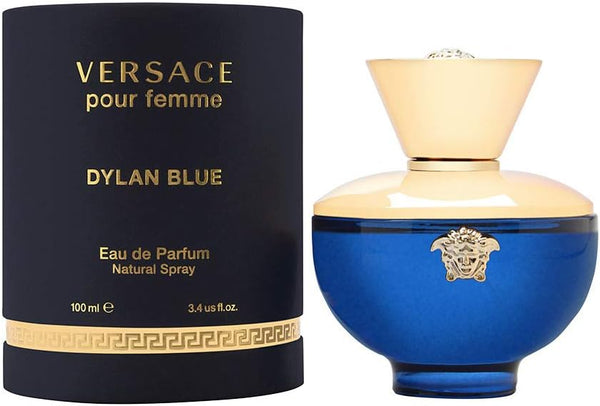 Versace Dylan Blue Pour Femme Eau de Parfum spray, 100ml, stylish bottle with elegant design, suitable for women.