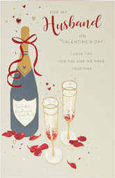 Husband Valentines Day Card With Envelope - Champagne Design
