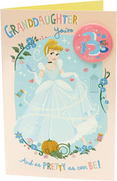 Disney Cinderella Granddaughter 3rd Birthday Card Include Badge