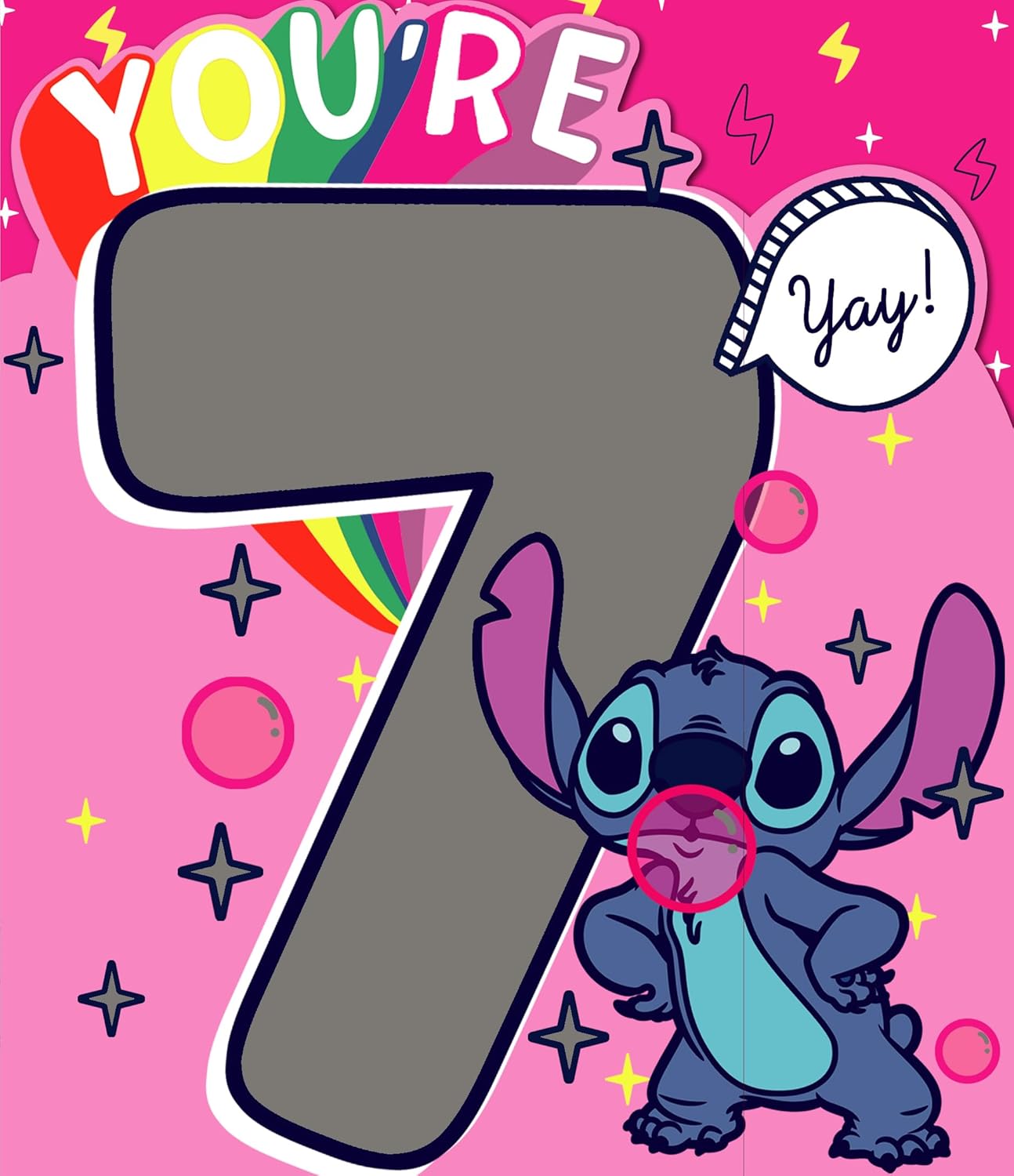Disney Stitch 7th birthday greetings card for girls featuring a cute Stitch design, perfect for nieces, granddaughters, and daughters.