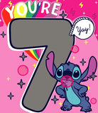 Disney Stitch 7th birthday greetings card for girls featuring a cute Stitch design, perfect for nieces, granddaughters, and daughters.
