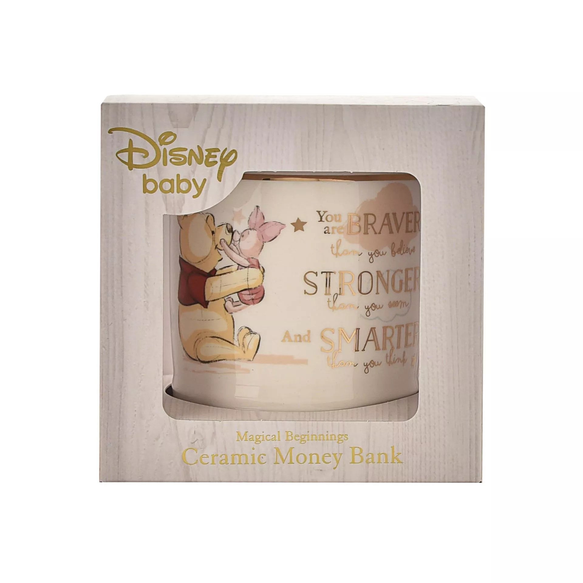 Disney Magical Beginnings Ceramic Pooh Money Box by Widdop & Co, featuring a cute Pooh Bear design on a ceramic coin bank.