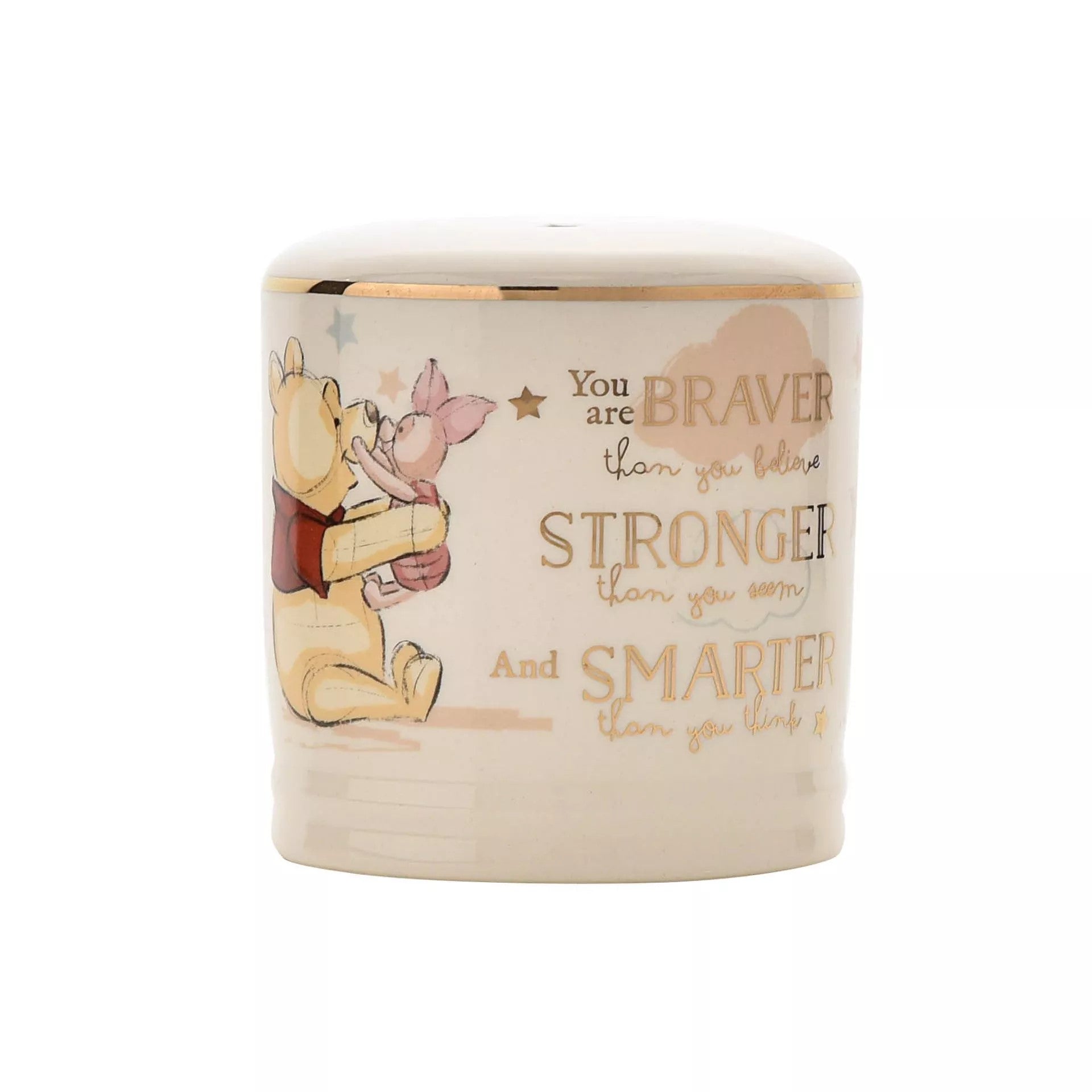 Disney Magical Beginnings ceramic money box featuring Winnie the Pooh, designed by Widdop & Co, with a charming Pooh illustration.
