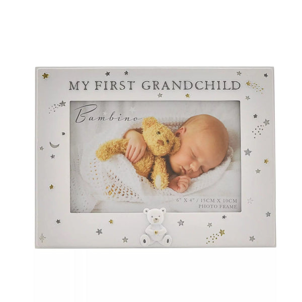 Widdop & Co Bambino Resin First Grandchild photo frame, 6x4 inches with a cute baby design and decorative details.