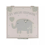 Blue Petit Cheri My Special Keepsake Box by Widdop & Co, 16cm x 16cm, with decorative design and a hinged lid.