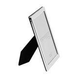 Silver plated 5x7 inch photo frame with flat edge design by Widdop & Co, showcasing a sleek, reflective surface and modern style.