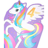 4 Year Old Girl Unicorn Birthday Card