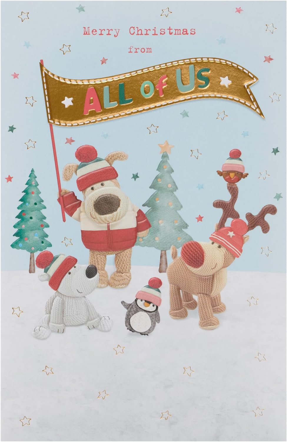 Boofle Stood With A Flag with Animal Friends All Christmas Card
